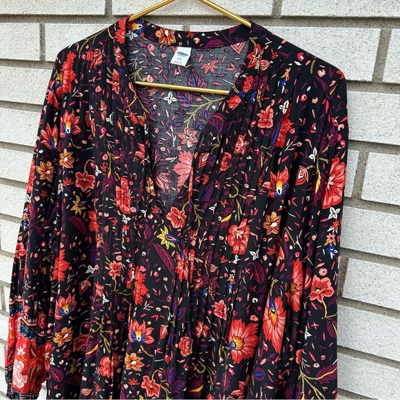 Old Navy Floral Pintuck Swing Dress Red Black Boho - Picture 9 of 12